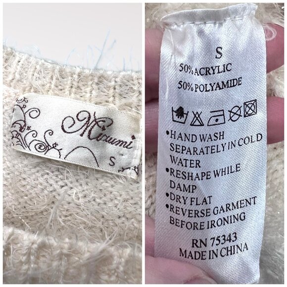 Pearl Beaded Fuzzy Sweater Y2K Soft Knit Glam Pullover Top Small - Picture 3 of 9